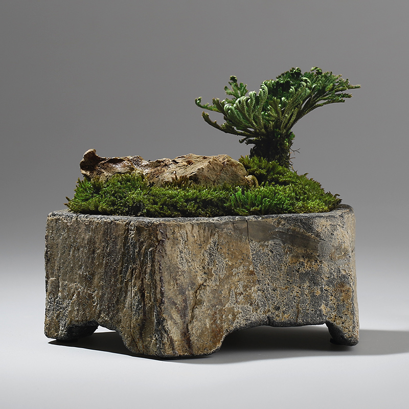 Bonsai Garden Chinese Garden - Basalt Natural Stone Flower Pot Handcrafted