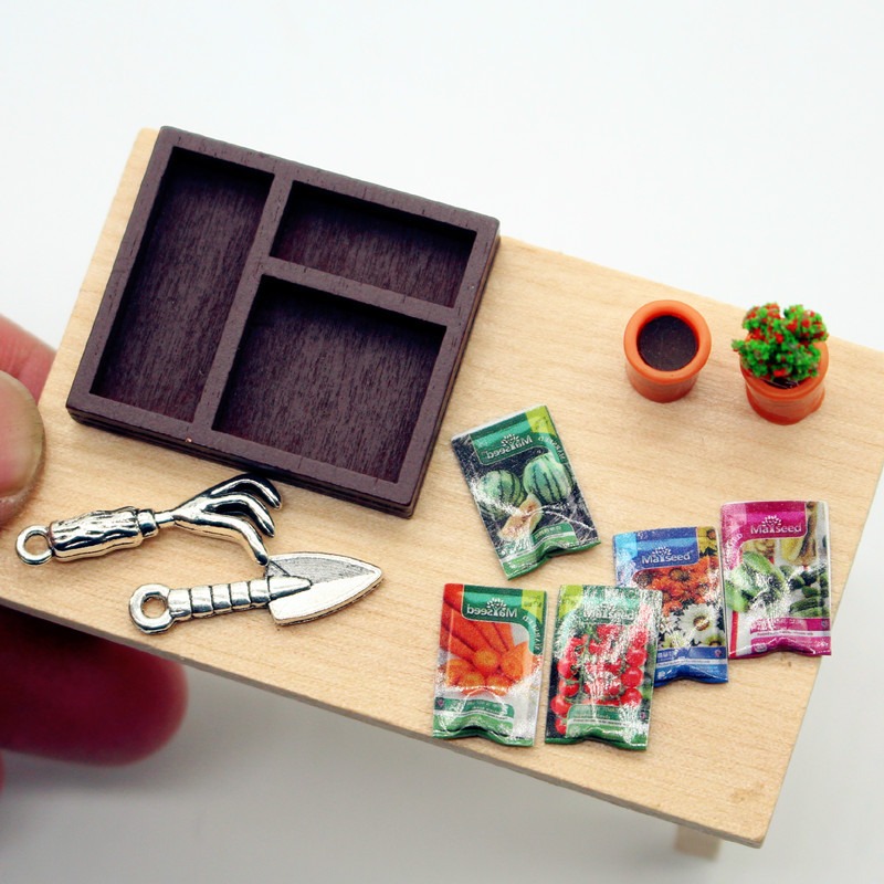 Dollhouse Gardening Wooden Box - Soil Scoop Tool 评论和价格